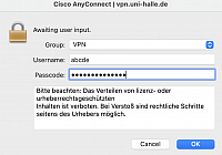 VPN Mac: MLU-Benutzername und Passwort eingeben